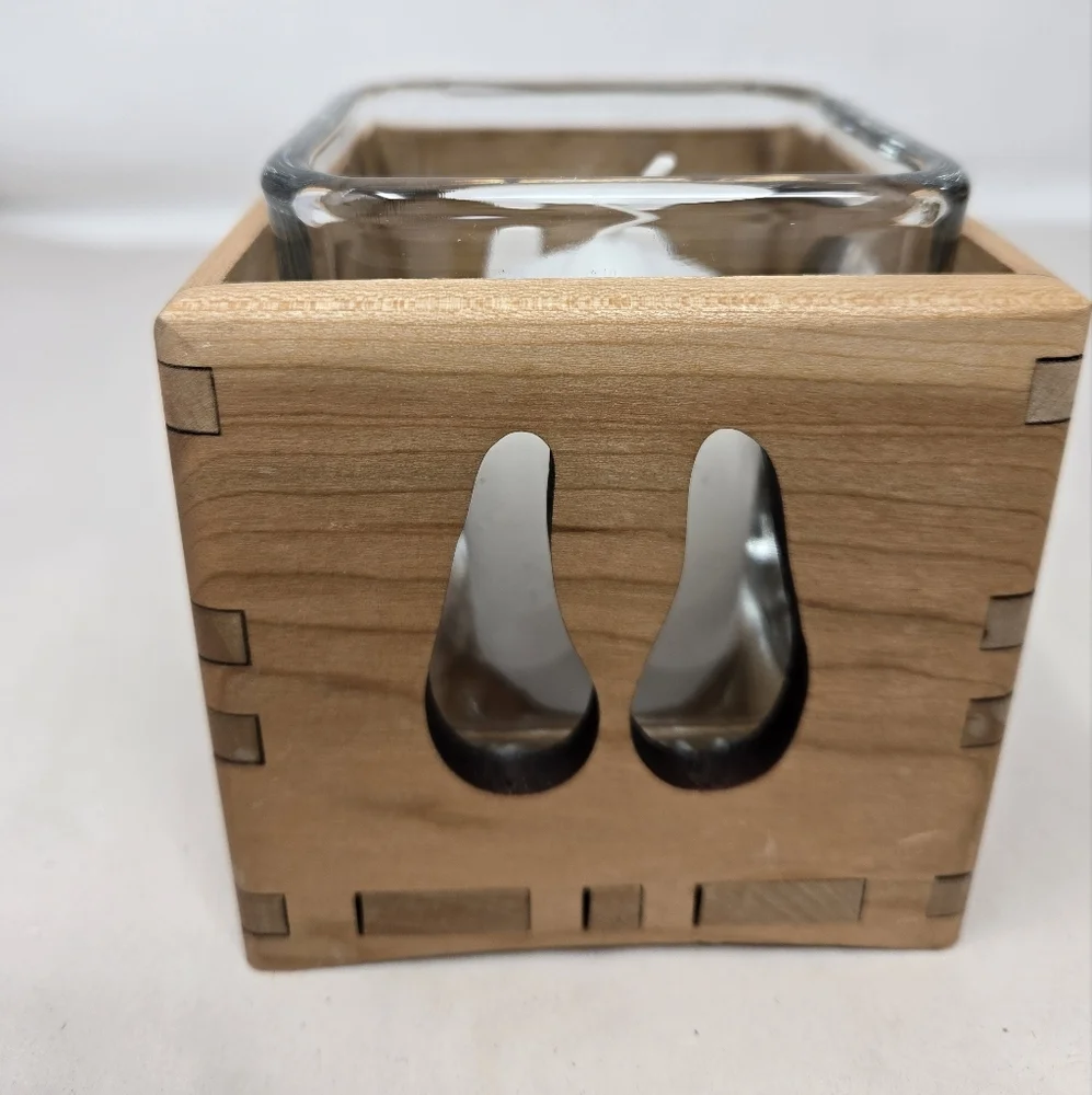 Wood You Tell Me Inc Cherry Wood Ram On Hill Cut Out Glass Insert Candle Holder